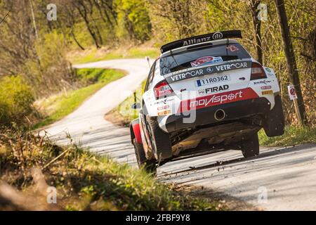 Zagreb, Kroatien. April 2021. 23 Brazzoli Enrico (ita), Barone Maurizio (ita), Movisport, Skoda Fabia, Aktion während der Rallye Kroatien 2021, 3. Runde der FIA WRC 2021, FIA Rallye-Weltmeisterschaft, vom 22. Bis 25. April 2021 in Zagreb, Kroatien - Foto Bastien Roux / DPPI Kredit: DPPI Media/Alamy Live News Stockfoto