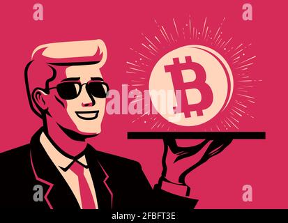 Bitcoin-Kryptowährung. Finanzierung, Investitionskonzept. Blockchain-Vektor-Illustration Stock Vektor