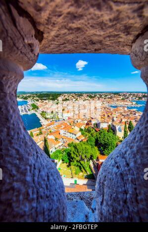 Blick über Rovinj von der Kirche der heiligen Euphemia, Istrien, Kroatien Stockfoto