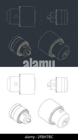Stilisierte Vektorabbildungen von Zeichnungen von Bohrfutter Stock Vektor