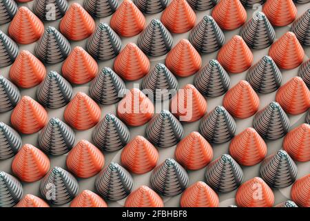 Dreidimensionales Muster aus grauen und roten Zapfen Stockfoto