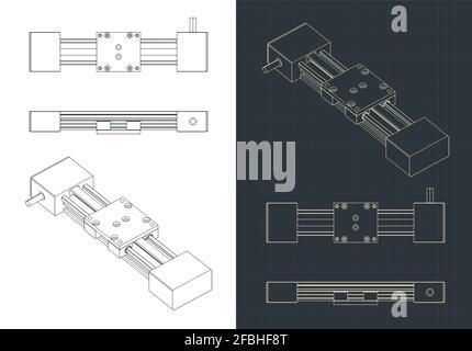 Stilisierte Vektorabbildungen eines Linearantriebs für cnc-Maschinen Stock Vektor