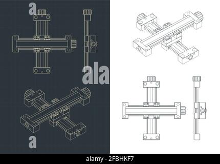 Stilisierte Vektorabbildungen eines Linearantriebs für cnc-Maschinen Zeichnungen Stock Vektor