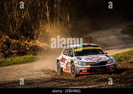 Zagreb, Kroatien. April 2021. 23 Brazzoli Enrico (ita), Barone Maurizio (ita), Movisport, Skoda Fabia, Aktion während der Rallye Kroatien 2021, 3. Runde der FIA WRC 2021, FIA Rallye-Weltmeisterschaft, vom 22. Bis 25. April 2021 in Zagreb, Kroatien - Foto Bastien Roux / DPPI Kredit: DPPI Media/Alamy Live News Stockfoto