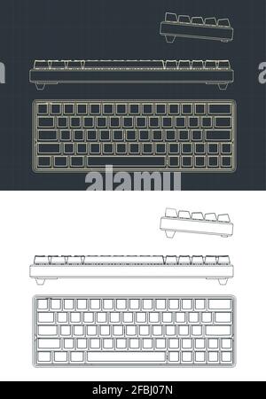 Stilisierte Vektordarstellung von mechanischen 60% Tastaturzeichnungen Stock Vektor