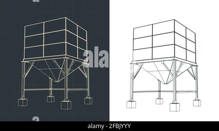 Stilisierte Vektordarstellung von Silo-Speicherzeichnungen Stock Vektor