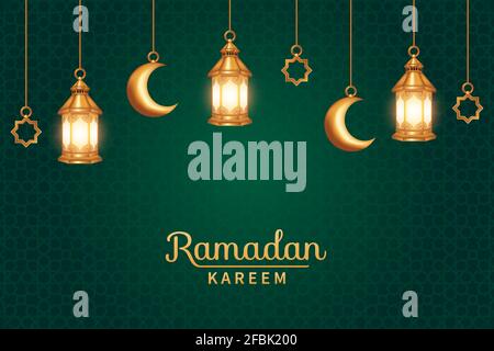 Eleganter ramadan Kareem mit realistischem 3d-Dekofestival. Islamischer Hintergrund geeignet für Ramadan, Eid al Adha, Eid al Fitr. Stock Vektor