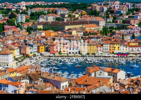 Blick über Rovinj von der Kirche der heiligen Euphemia, Istrien, Kroatien Stockfoto