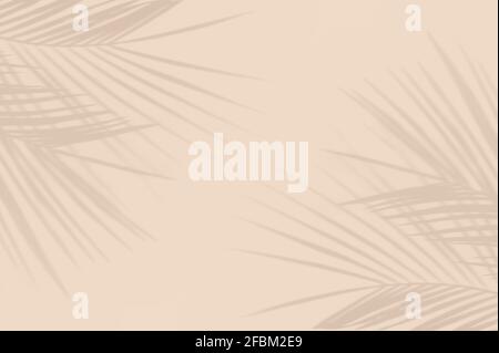 Kreatives Layout aus natürlicher Palme hinterlässt harte Schatten auf pastellbeigem Hintergrund. Minimales sommerliches exotisches Konzept mit Kopierplatz. Stockfoto