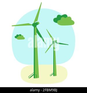 Green Energy Windturbine eco Elektrizität, grüne Farben Vektor-Illustration Stock Vektor