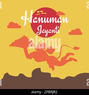 Hanuman Jayanti Poster Vektor, fliegende hanuman Silhouette Illustration Design Stock Vektor