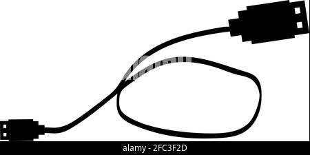 Vektordarstellung der schwarzen Silhouette eines usb-Kabels Stock Vektor