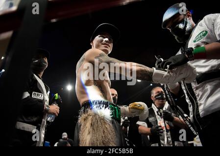 Zagarolo, Italien. 23. Apr, 2021. michael Magnesi IBO Weltmeister für Super-Federgewichte während der Super Feather IBO 2021 Weltmeisterschaft - Michael Magnesi vs Khamyle Bulana, Boxen in Zagarolo, Italien, April 23 2021 Credit: Independent Photo Agency/Alamy Live News Stockfoto