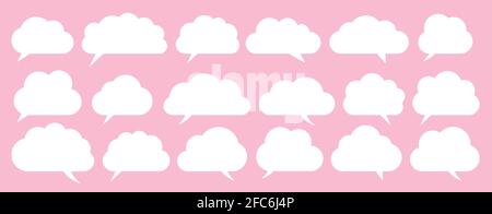 Weißes, flaches Vektorwolkenset für Sprache. Wolken Cartoon-Symbole auf rosa Hintergrund für Website-Design, Logo, App. Bubble Icon Kollektion für Infografik-Design. Etiketten und Aufkleber Stock Vektor