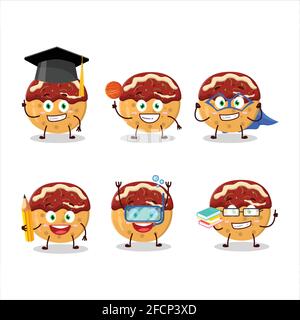 Schüler von Takoyaki Zeichentrickfigur mit verschiedenen Ausdrücken. Vektorgrafik Stock Vektor