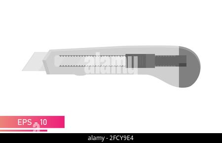 Messer für Bauarbeiten, in Grautönen. Realistisches Design. Auf weißem Hintergrund. Tools für Mitarbeiter. Flache Vektorgrafik. Stock Vektor
