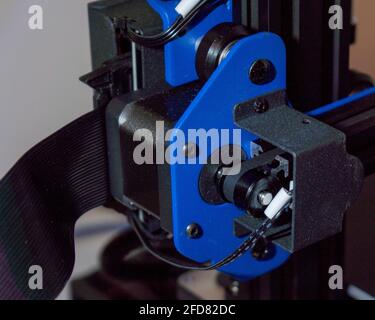 Detailaufnahme eines Teils eines 3D-Druckers - Eine erschwingliche Technik Stockfoto