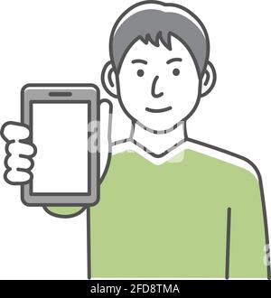Junger Mann zeigt Smartphone-Display-Vektor-Illustration Stock Vektor