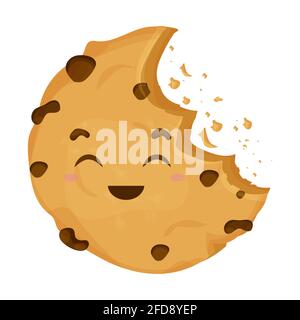 Niedliche, komische Kawaii Cookie, emotionale Charakter im Cartoon-Stil isoliert auf weißem Hintergrund. Dessert mit Schokoladenstückchen. . Vektorgrafik Stock Vektor