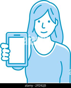 Junge Frau zeigt Vektordarstellung des Smartphone-Displays Stock Vektor