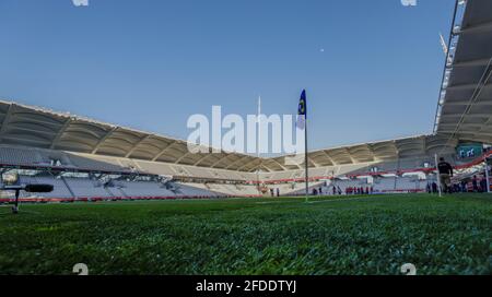 Gesamtansicht des Auguste Delaune-Stadions während des Fußballspiels der französischen Meisterschaft Ligue 1 zwischen Stade de Reims und Olympique de Marseille am 23. April 2021 im Auguste Delaune-Stadion in Reims, Frankreich - Foto Loic Baratoux / DPPI Stockfoto