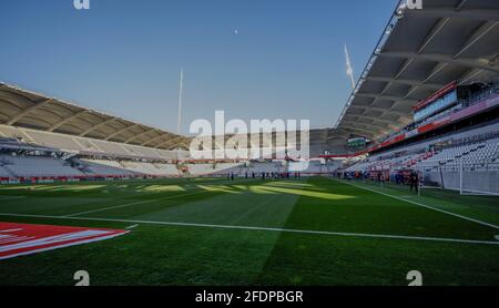 Gesamtansicht des Auguste Delaune-Stadions während des Fußballspiels der französischen Meisterschaft Ligue 1 zwischen Stade de Reims und Olympique de Marseille am 23. April 2021 im Auguste Delaune-Stadion in Reims, Frankreich - Foto Loic Baratoux / DPPI / LiveMedia Stockfoto