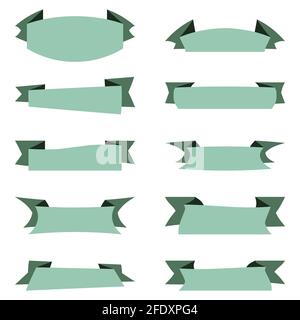 Vector Kollektion von Bändern Banner auf weißem Hintergrund. Flach sehr hell grünlich blaue Bänder isoliert. Ort für Ihren Text. Zehn Banner für Unternehmen Stock Vektor