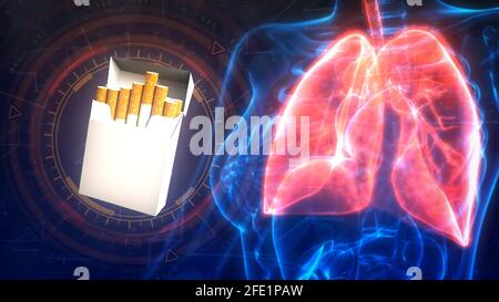 cg Medicine 3d Illustration, menschliche Lungen Probleme durch Zigaretten Stockfoto
