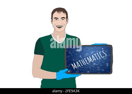 Matheorie und mathematische Formel Gleichung und Modell oder Graph Doodle Handschrift Symbol, Schulbildung Stockfoto