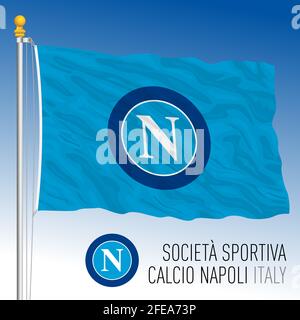 Italien, Jahr 2021, Fußballmeisterschaft - Napoli SSC Flagge und Mannschaftswappen, Vektorgrafik Stockfoto