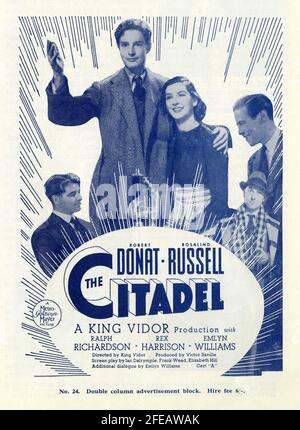 EMLYN WILLIAMS ROBERT DONAT ROSALIND RUSSELL REX HARRISON UND RALPH RICHARDSON IN DER CITADEL 1938 REGIEKÖNIG VIDOR ROMAN A.J. Cronin Drehbuch Ian Dalrymple Frank Wead und Elizabeth Hill zusätzlicher Dialog Emlyn Williams Produzent Victor Saville Metro Goldwyn Mayer British Studios Stockfoto