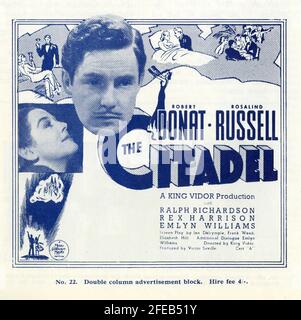 ROBERT DONAT und ROSALIND RUSSELL in DER ZITADELLE 1938 Regisseur KING VIDOR Roman A.J. Cronin Drehbuch Ian Dalrymple Frank Wead und Elizabeth Hill zusätzlicher Dialog Emlyn Williams Produzent Victor Saville Metro Goldwyn Mayer British Studios Stockfoto