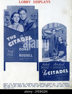 ROBERT DONAT und ROSALIND RUSSELL in DER ZITADELLE 1938 Regisseur KING VIDOR Roman A.J. Cronin Drehbuch Ian Dalrymple Frank Wead und Elizabeth Hill zusätzlicher Dialog Emlyn Williams Produzent Victor Saville Metro Goldwyn Mayer British Studios Stockfoto