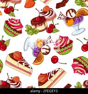 Nahtloses Muster verschiedene Desserts Stock Vektor