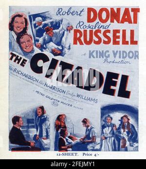 ROBERT DONAT und ROSALIND RUSSELL in DER ZITADELLE 1938 Regisseur KING VIDOR Roman A.J. Cronin Drehbuch Ian Dalrymple Frank Wead und Elizabeth Hill zusätzlicher Dialog Emlyn Williams Produzent Victor Saville Metro Goldwyn Mayer British Studios Stockfoto