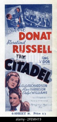 ROBERT DONAT und ROSALIND RUSSELL in DER ZITADELLE 1938 Regisseur KING VIDOR Roman A.J. Cronin Drehbuch Ian Dalrymple Frank Wead und Elizabeth Hill zusätzlicher Dialog Emlyn Williams Produzent Victor Saville Metro Goldwyn Mayer British Studios Stockfoto