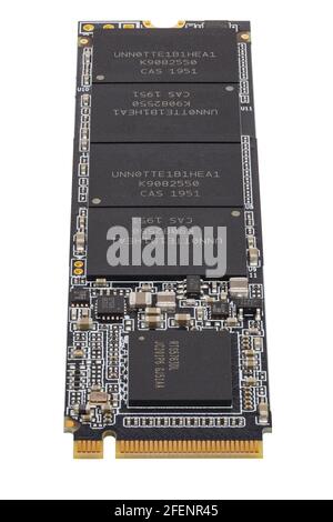 Nichtflüchtiger Speicher Solid-State-Laufwerk der nächsten Generation mit Formfaktor 2280 3Dnand Single-Level Cell Drive Stick isoliert auf weißem Hintergrund Stockfoto