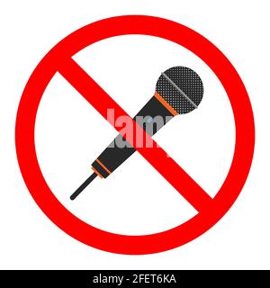 Kein Mikrofon erlaubt. MIC-Ban-Symbol. Mikrofon ist verboten. Rotes Rundschild stoppen oder verbieten. Vektorgrafik. Stock Vektor