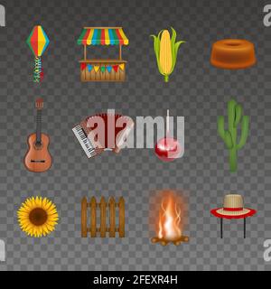 Set von Festa Junina isolierten Elementen. Brasilianische juni Festival Symbole Stock Vektor