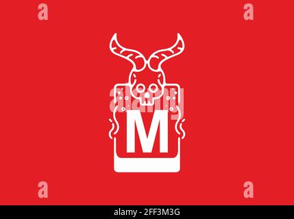 Weiße rote Linie Kunstdarstellung des Schädels mit M-Initiale Buchstabe in der Mitte Design Stock Vektor