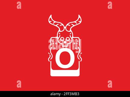 Weiße rote Linie Kunstdarstellung des Schädels mit O Initial Buchstabe in der Mitte Design Stock Vektor