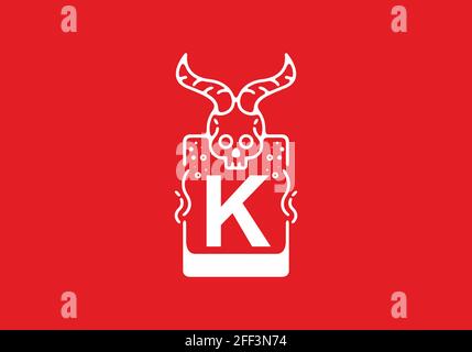 Weiße rote Linie Kunstdarstellung des Schädels mit K-Initiale Buchstabe in der Mitte Design Stock Vektor