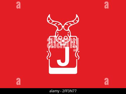Weiße rote Linie Kunstdarstellung des Schädels mit J Initial Buchstabe in der Mitte Design Stock Vektor