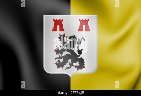3D-Flagge von Jodoigne (Provinz Wallonisch-Brabant), Belgien. 3D-Illustration. Stockfoto