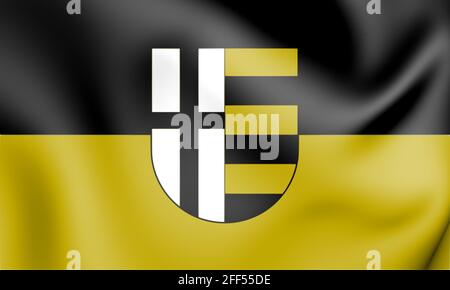 3D-Flagge von Korschenbroich (Nordrhein-Westfalen), Deutschland. 3D-Illustration. Stockfoto