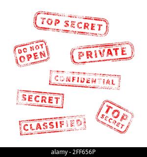 Top Secret Red Vintage Grunge Stempelkollektion isoliert auf Weiß Stock Vektor