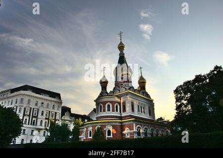 Russisch-orthodoxe Kathedrale 'zum heiligen Nikolaus' in Wien mit Umgebung Stockfoto