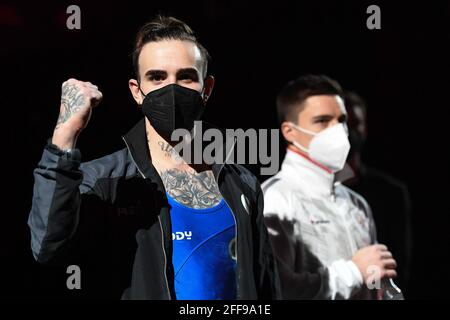 Basel, Schweiz. April 2021. Nicola Bartolini (Italien) während der künstlerischen Gymanstik 2021 Europameisterschaft - Finale, Gymnastik in Basel, Schweiz, April 24 2021 Quelle: Independent Photo Agency/Alamy Live News Stockfoto