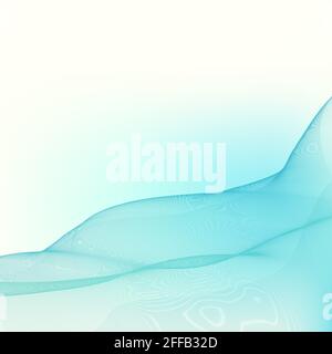 Türkisblaue transparente Welle auf elfenbeinfarbenem Hintergrund. Abstraktes Rastergrafikmuster Stockfoto