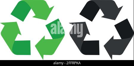 Vektordarstellung der Symbole für Recycling-Symbole in Schwarz und Grün Farbe Stock Vektor